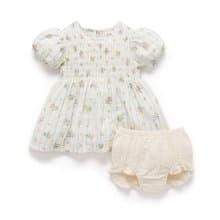 澳洲Purebaby有機棉女童短袖洋裝/童裝裙 18M-4T 白色花卉條紋