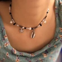 BEACH shell starfish pearl black white beaded choker necklace