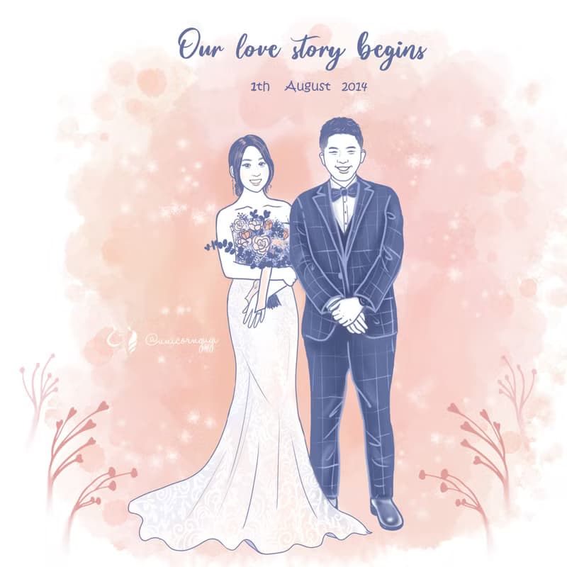 【婚禮似顏繪-撞色】 雙人似顏繪 |婚禮插畫 | 情人節 |電子檔