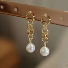 Chain 圈圈鎖鏈 珍珠耳環 14K Gold-Filled