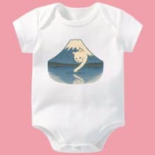 富士山貓愛撈魚 寶貝 新生兒 短袖包屁衣
