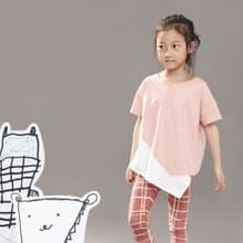 Comoyo-不規則配色短袖(粉/灰)