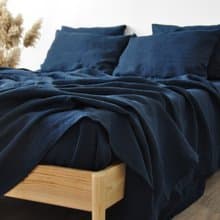 Navy linen sheet set / Flat+fitted sheet+2 pillowcases / Blue bedding