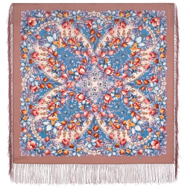 Authentic Pavlovo Posad Russian Shawl Scarf Soft 100% Wool 89x89 cm 1994-2