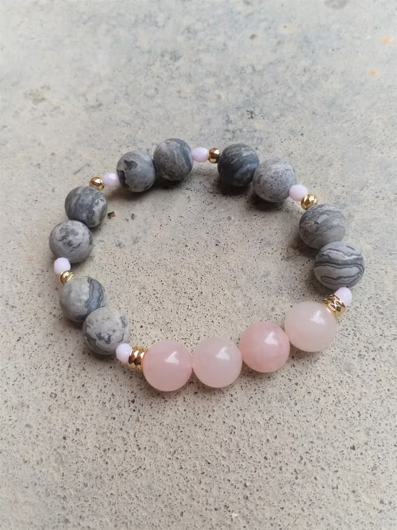 粉晶│網絡石│14K金珠│捷克手工石│水晶 手鍊 │情人節 禮物