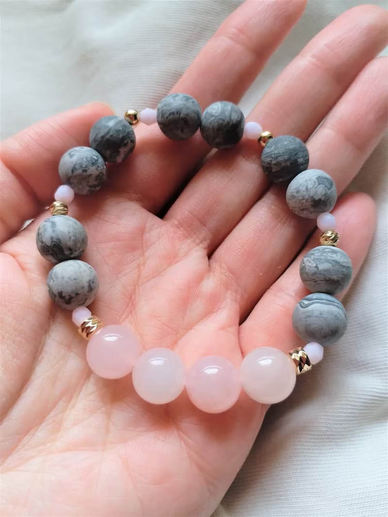 粉晶│網絡石│14K金珠│捷克手工石│水晶 手鍊 │情人節 禮物