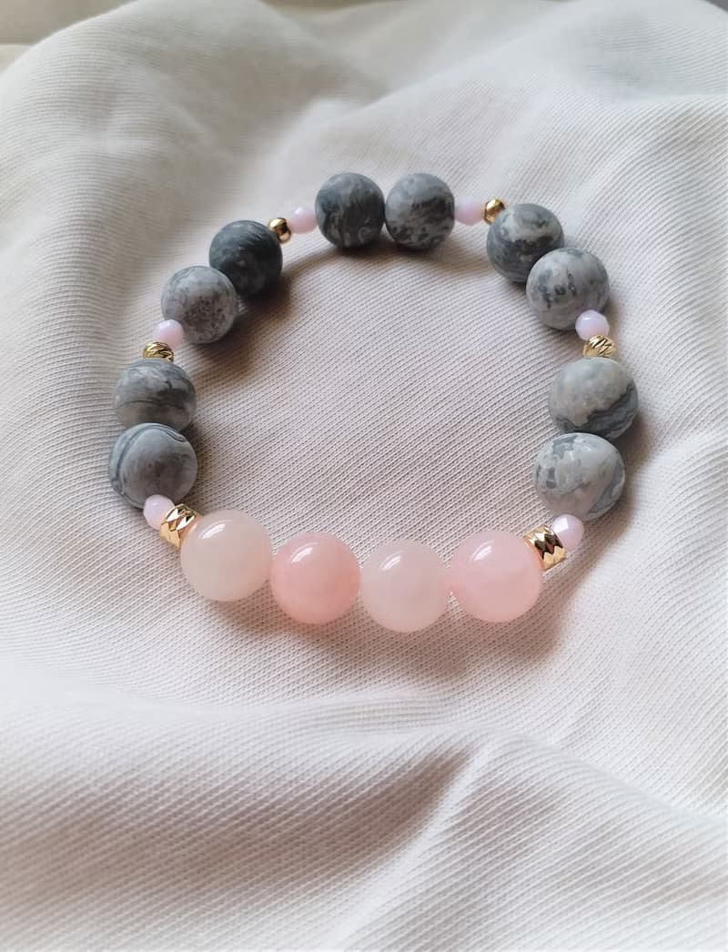 粉晶│網絡石│14K金珠│捷克手工石│水晶 手鍊 │情人節 禮物