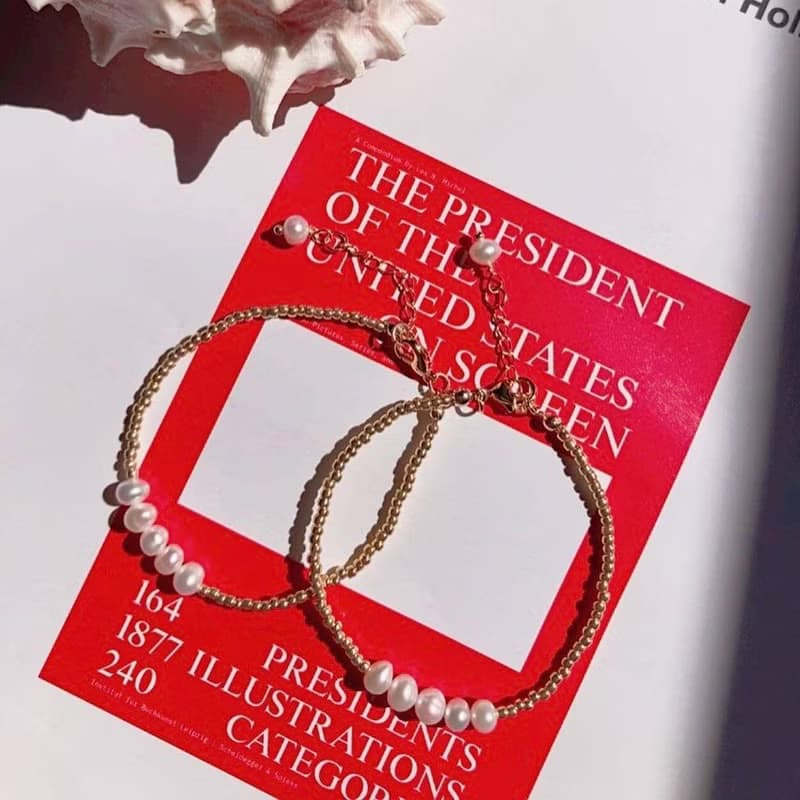 【熱賣】玻璃珠 迷你 淡水珍珠手鍊 | 經典歐美簡約時尚