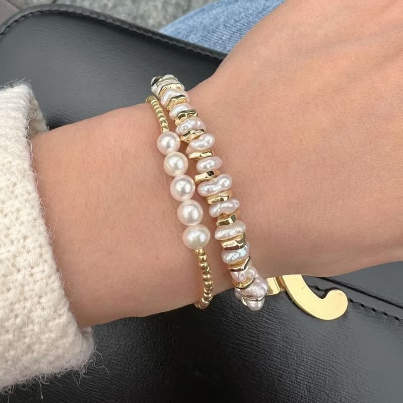 【熱賣】玻璃珠 迷你 淡水珍珠手鍊 | 經典歐美簡約時尚