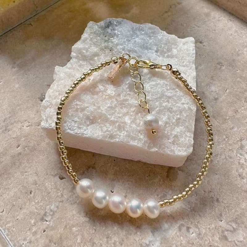 【熱賣】玻璃珠 迷你 淡水珍珠手鍊 | 經典歐美簡約時尚
