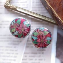Vintage Jewelry 西洋古董飾品 紅底花卉 景泰藍 耳勾 針式耳環
