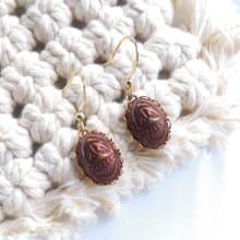 Vintage Jewelry 西洋古董飾品 聖甲蟲 咖啡色 耳勾針 針式耳環