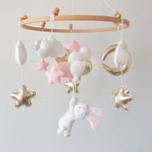 Baby Crib Mobile For Nursery Flying Rabbit With Balloons Pink,Baby Mobile Felt