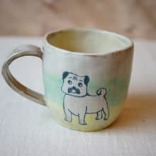 手作粉引 粉彩巴哥 馬克杯 200ml 咖啡杯 茶杯 水杯