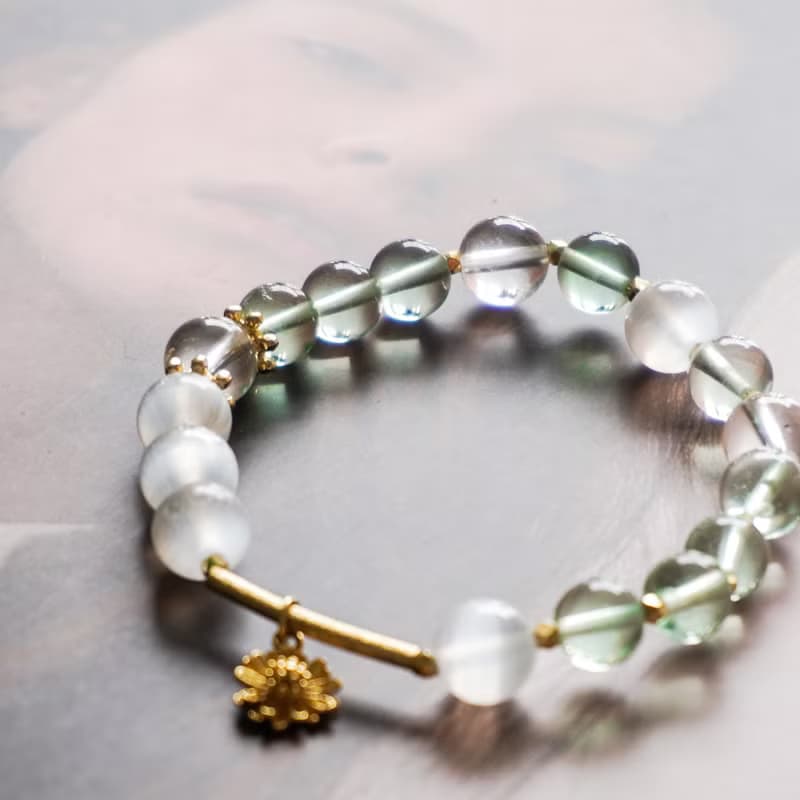 綠螢石 貓眼石 白水晶 水晶 手鏈 手鍊 靈性 淨化 心靈 百日草