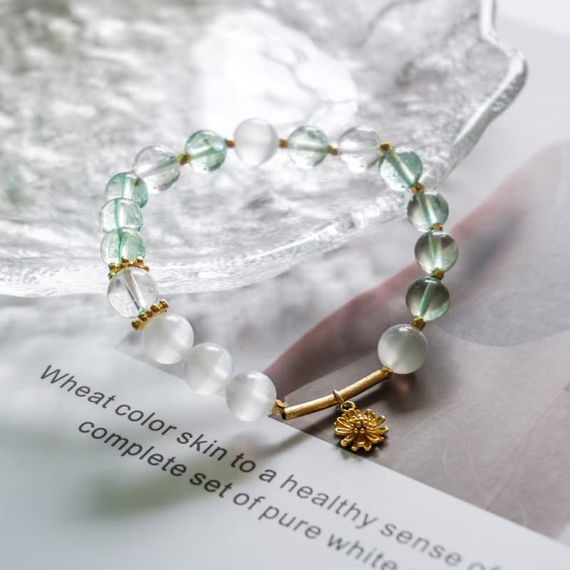 綠螢石 貓眼石 白水晶 水晶 手鏈 手鍊 靈性 淨化 心靈 百日草