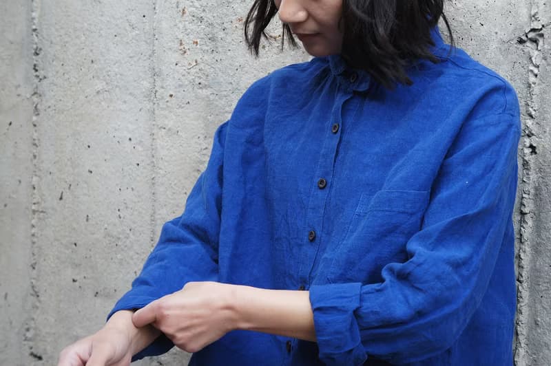 純亞麻小青果領寬松襯衫