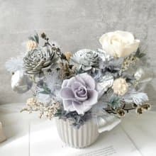 圓盆中大型乾燥花盆花【霧感冷灰】開幕/新居落成/喬遷/入厝禮