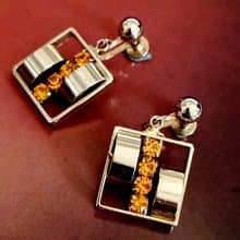 vintage jewelry 現代風格方形吊墜萊茵 夾式耳環