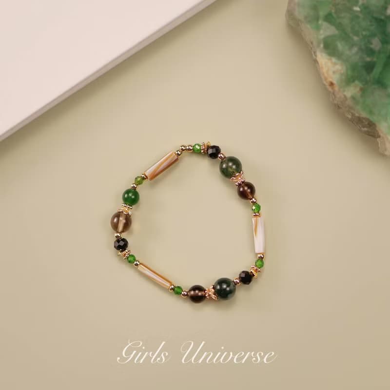 杉林漫步。綠透輝石 尖晶石 碧玉 14K包金 水晶礦石設計手鍊