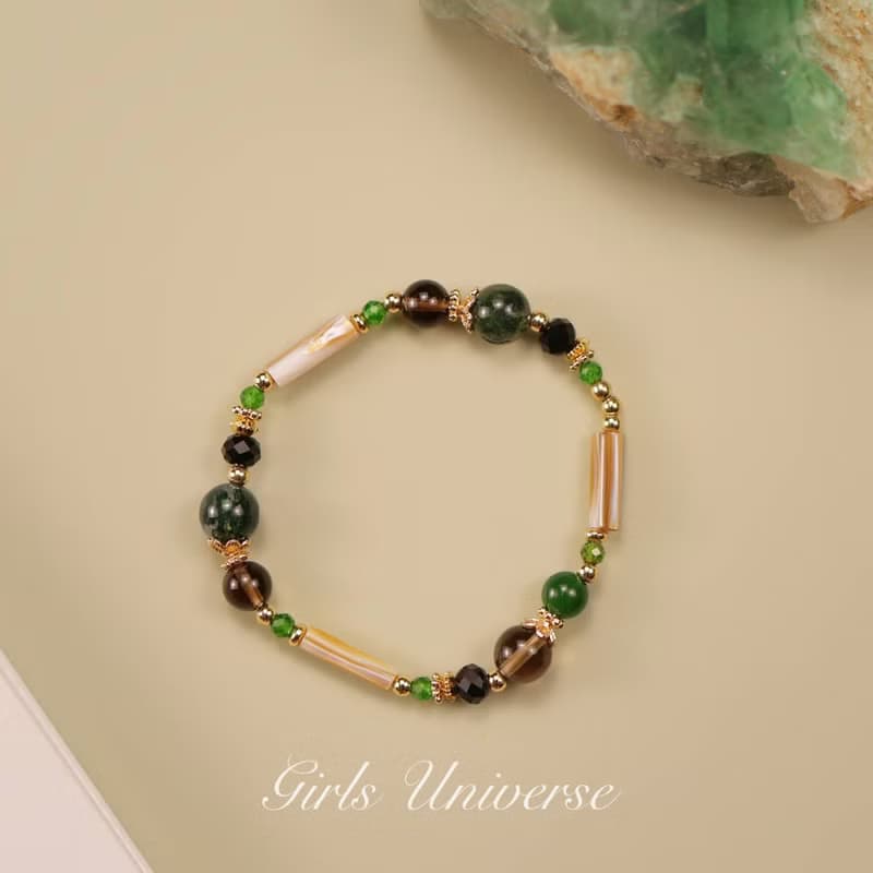 杉林漫步。綠透輝石 尖晶石 碧玉 14K包金 水晶礦石設計手鍊