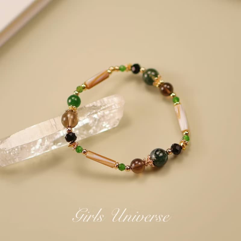 杉林漫步。綠透輝石 尖晶石 碧玉 14K包金 水晶礦石設計手鍊