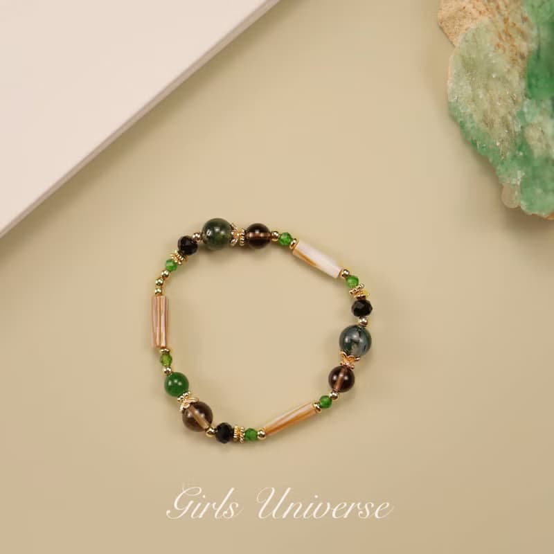 杉林漫步。綠透輝石 尖晶石 碧玉 14K包金 水晶礦石設計手鍊