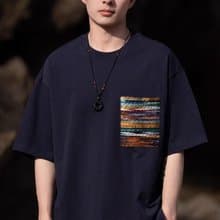 新中式復古 棉麻口袋短袖T恤