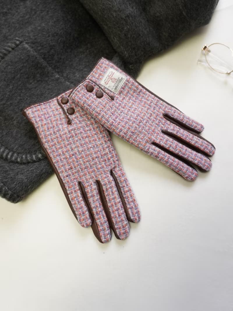Harris tweed秋冬保暖男女情侶哈裡斯粗花呢英倫羊毛真皮觸屏手套
