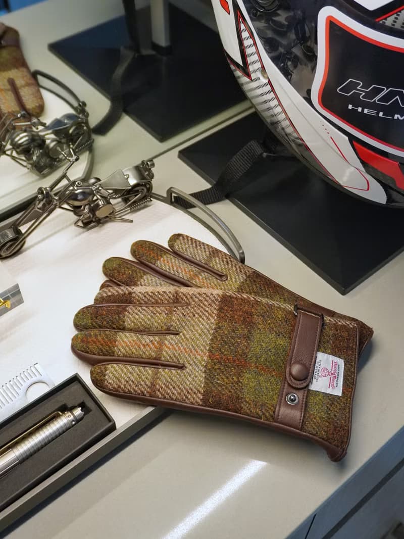 Harris tweed秋冬保暖男女情侶哈裡斯粗花呢英倫羊毛真皮觸屏手套