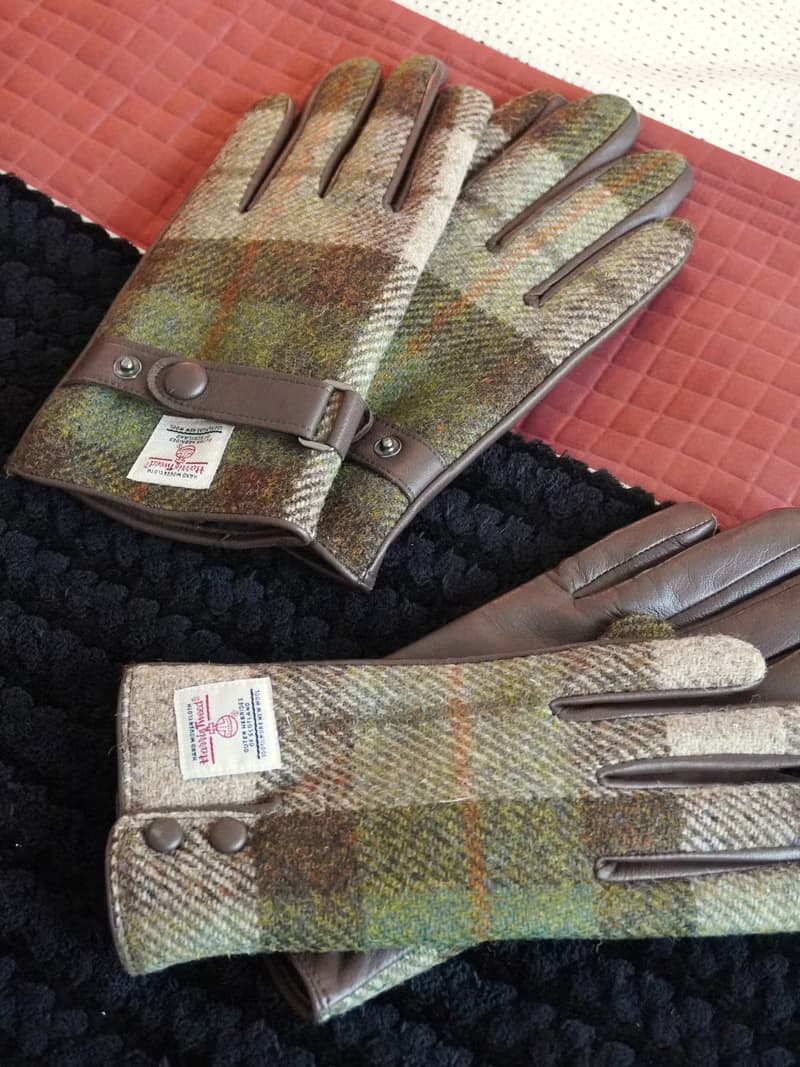 Harris tweed秋冬保暖男女情侶哈裡斯粗花呢英倫羊毛真皮觸屏手套