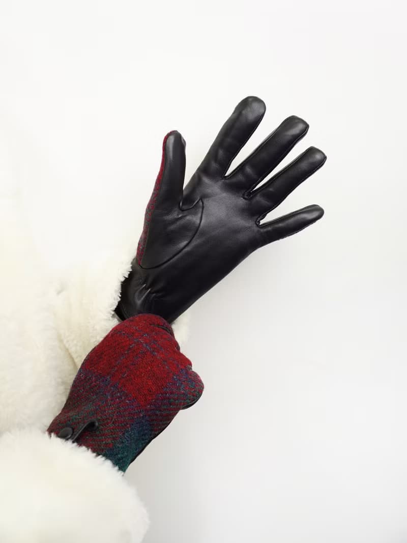Harris tweed秋冬保暖男女情侶哈裡斯粗花呢英倫羊毛真皮觸屏手套