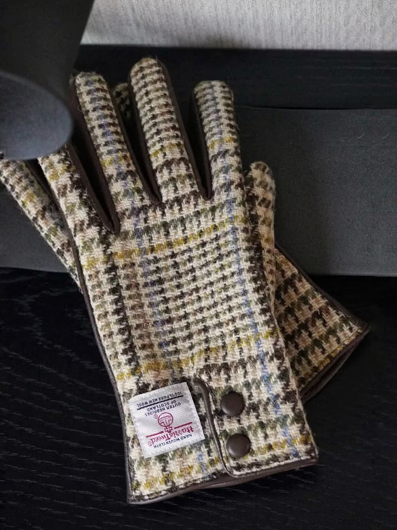 Harris tweed秋冬保暖男女情侶哈裡斯粗花呢英倫羊毛真皮觸屏手套