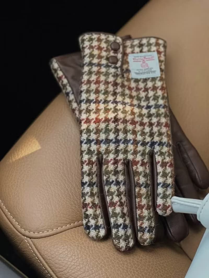 Harris tweed秋冬保暖男女情侶哈裡斯粗花呢英倫羊毛真皮觸屏手套