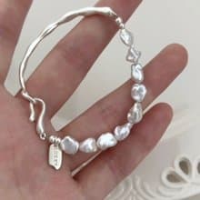 YuanPearl天然極光巴洛克碎銀子珍珠設計款厚銀純銀手鐲