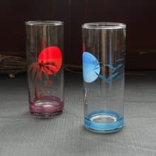 早期印花杯-夕陽樹影與藍月飛鳥 (餐具/舊物/老物/玻璃)