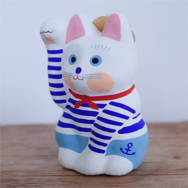 招き猫　マリンルック　右手招き