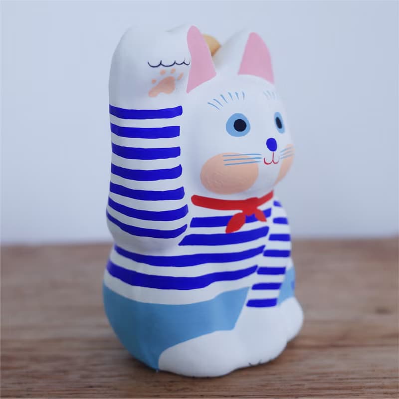 招き猫　マリンルック　右手招き