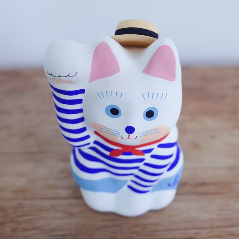 招き猫　マリンルック　右手招き
