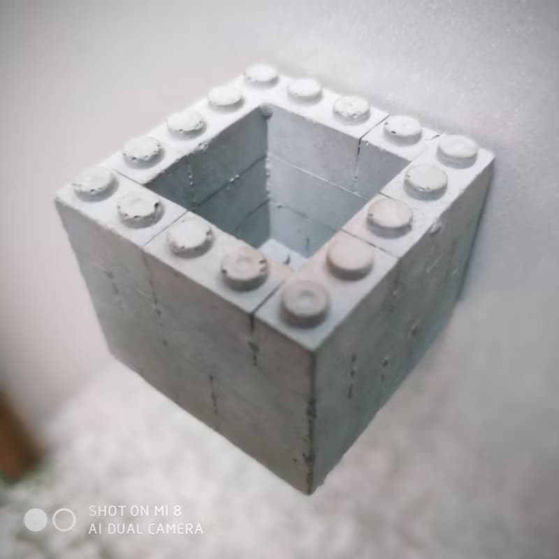 水泥製積木造型磁鐵迷你花盆 相容樂高積木 不含植物