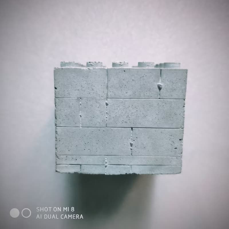 水泥製積木造型磁鐵迷你花盆 相容樂高積木 不含植物