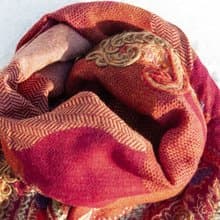 喀什米爾Cashmere刺繡羊毛披肩 針織圍巾 刺繡圍巾 克什米爾-花朵