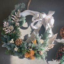 不凋雪松聖誕花圈 白金耶誕花環  聖誕節禮物 交換禮物 耶誕花圈