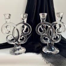 復古 CRISTAL de VANNES 鉛水晶雙燭台法國 1950 年代