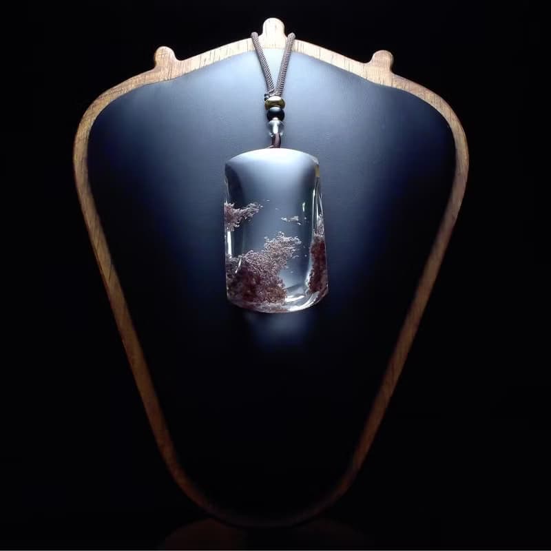 紅霞之境 藏於水晶的紅色雲海 幽靈項鍊吊墜 PN0002