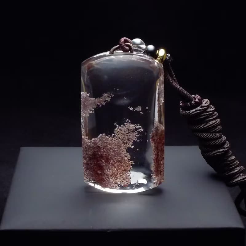 紅霞之境 藏於水晶的紅色雲海 幽靈項鍊吊墜 PN0002