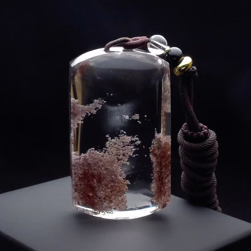 紅霞之境 藏於水晶的紅色雲海 幽靈項鍊吊墜 PN0002