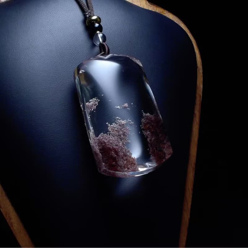 紅霞之境 藏於水晶的紅色雲海 幽靈項鍊吊墜 PN0002