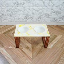 フルイドアート(イエロー)フードスタンド　フードボウル　食器スタンド　小型犬　中型犬　ネコ　木製　オーダー可能