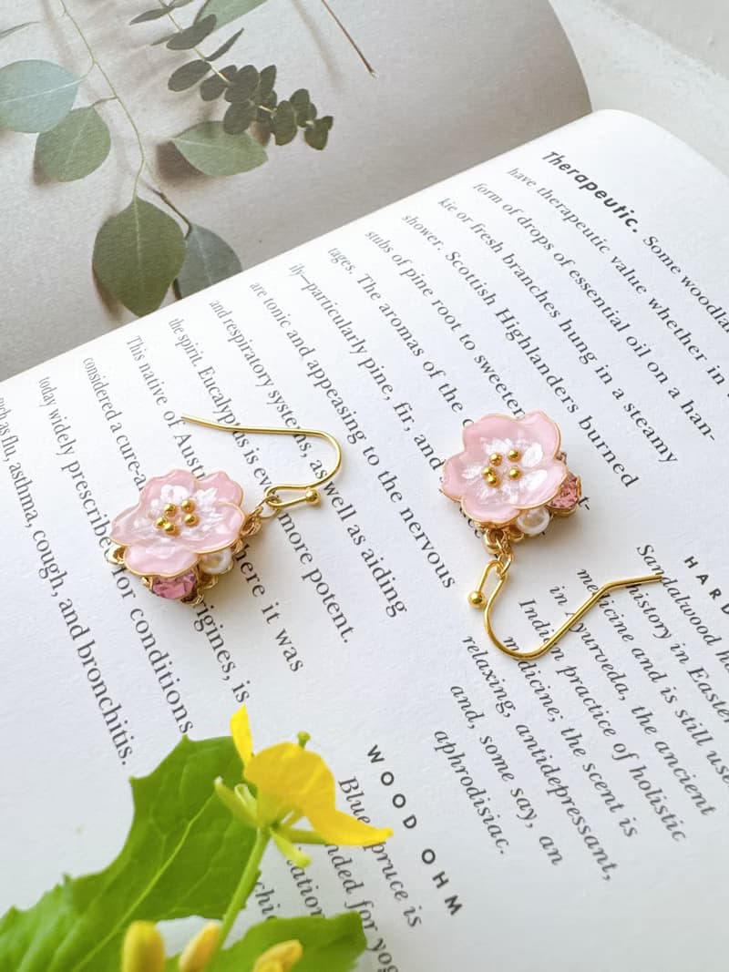 SAKURA dip art Pink Bijou Glass Pearl earrings_allergy-friendly_0060